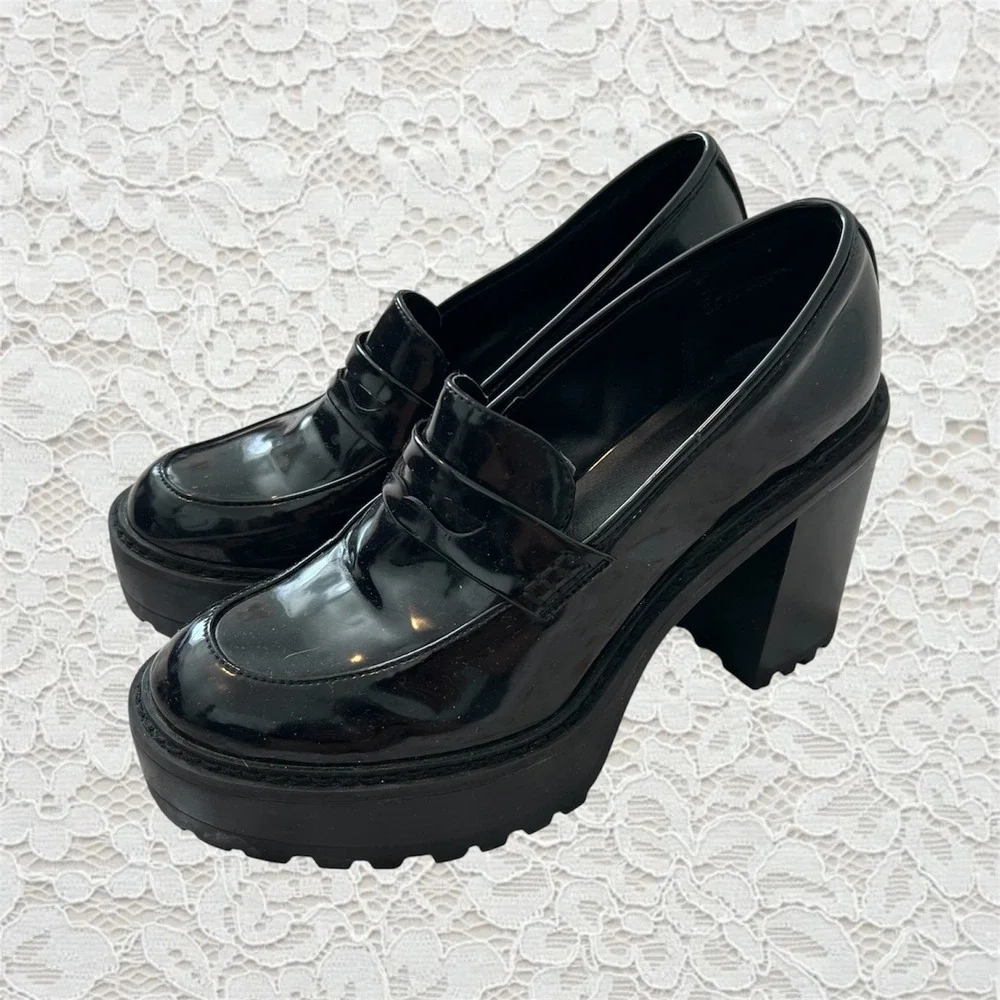 cutest patent leather loafer platform heels